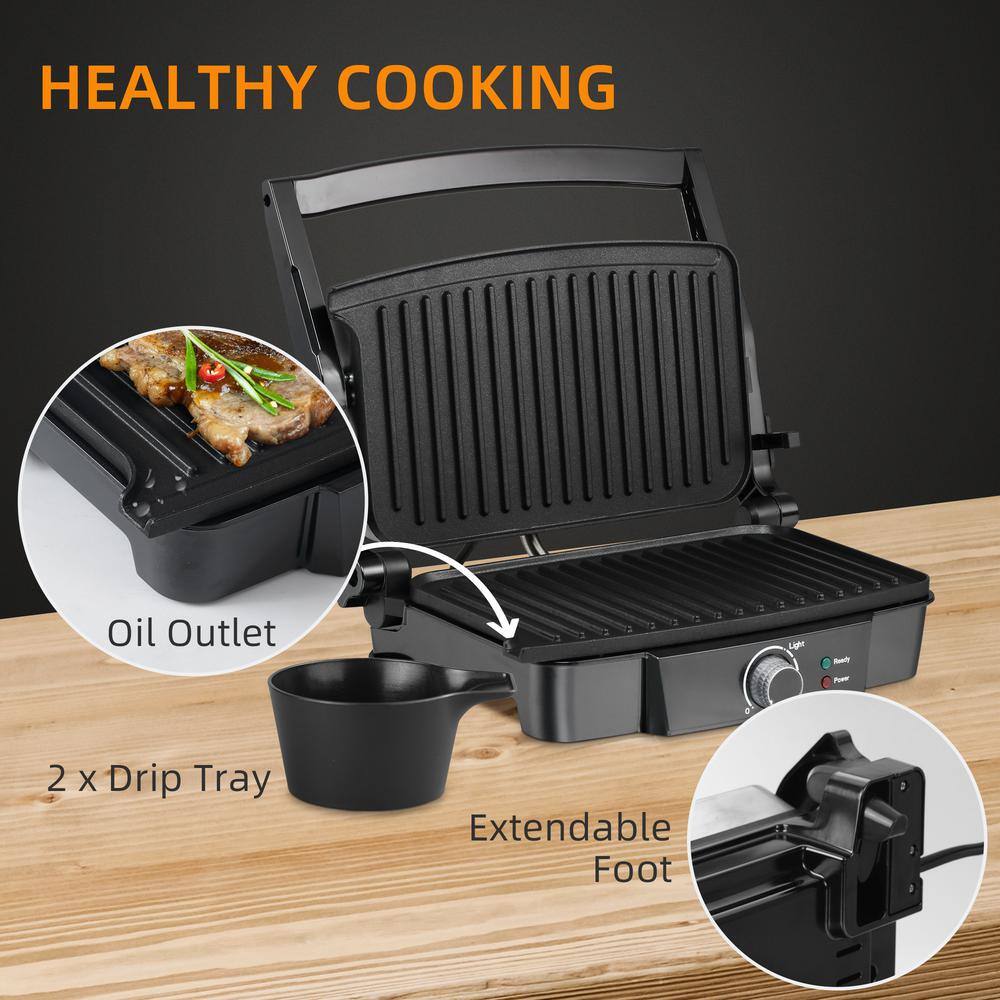 HOMCOM Panini Press Grill Stainless Steel Countertop SilverBlack Sandwich Maker with Non-Stick Double Plates Locking Lids 800-133