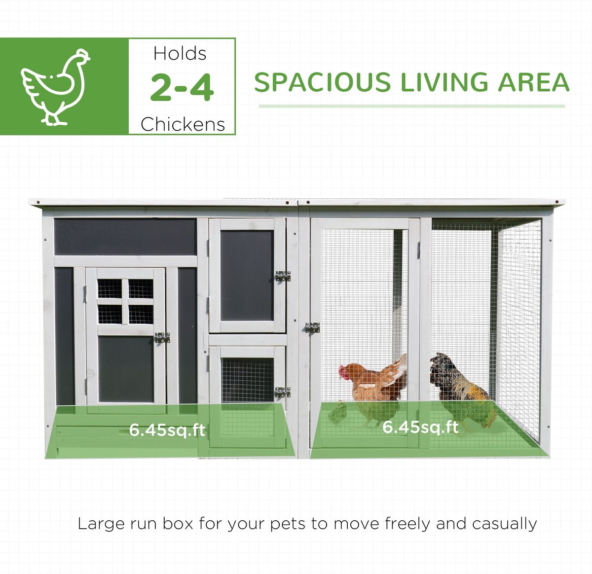 PawHut Backyard PC Roof with Run Box Chicken Coop