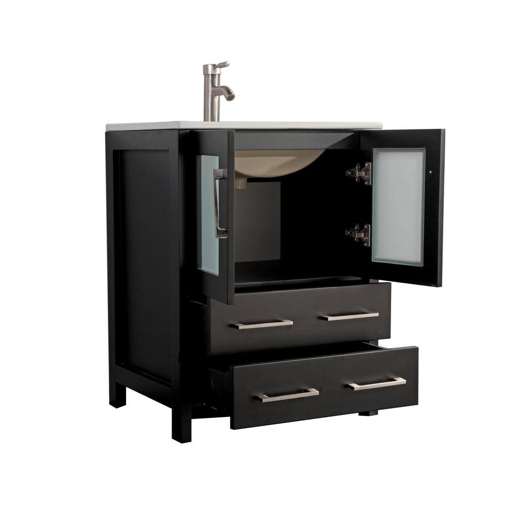 Vanity Art Brescia 24 in. W x 18.1 in. D x 35.8 in. H Single Basin Bathroom Vanity in Espresso with Top in White Ceramic and Mirror VA3024-E