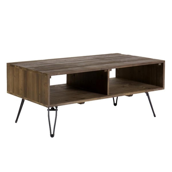 Betsy 42 Inch Reclaimed Wood Rectangle Farmhouse Coffee Table With Storage， Iron Legs， Natural Brown - 18 H x 42 W x 23 L Inche