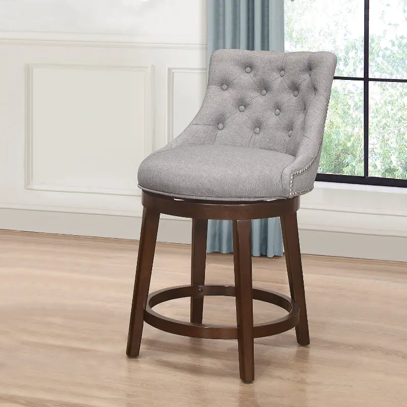 Halbrooke Traditional Tufted Chocolate Wood Swivel Counter Height Stool