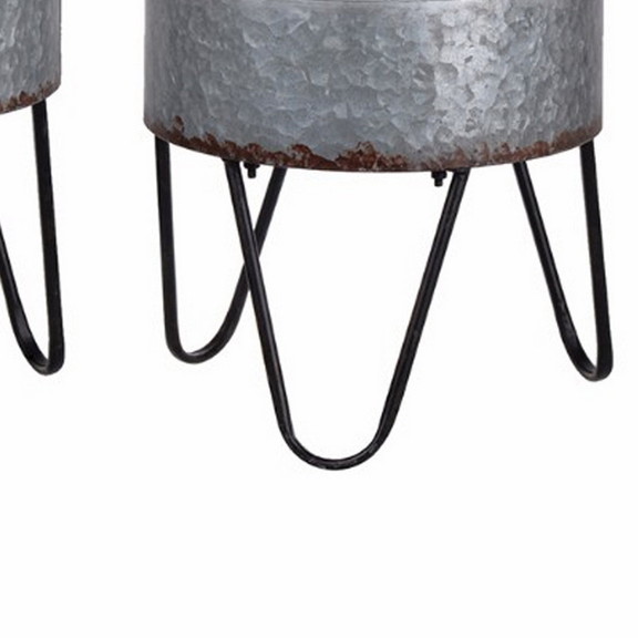 Benzara BM154147 Round Galvanized Metal Planters w...