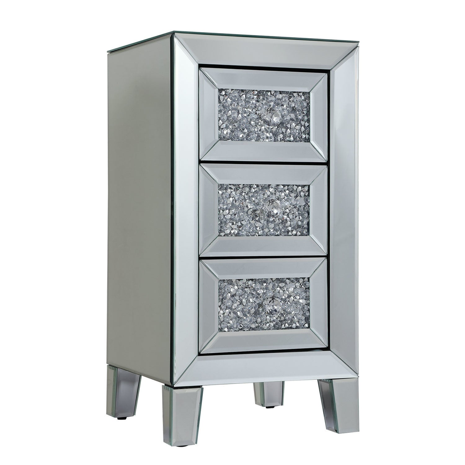 Three-drawing mirror bedside cabinet-acrylic drawer