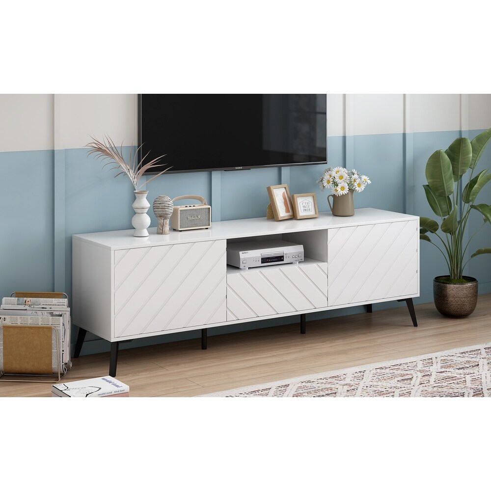 White Modern TV Stand Living Room Media Cabinets for TV Up to 70\