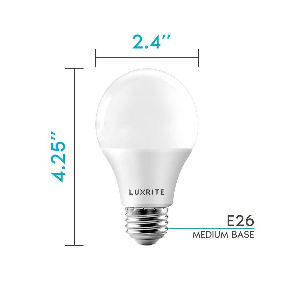 LUXRITE 60-Watt Equivalent A19 Dimmable LED Light Bulb Enclosed Fixture Rated 3500K Natural White (4-Pack) LR21424-4PK