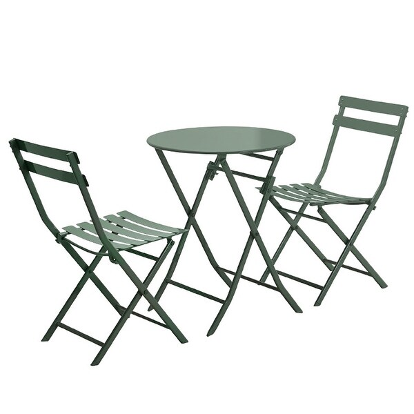 3 Piece Patio Bistro Set of Foldable Round Table and Chairs