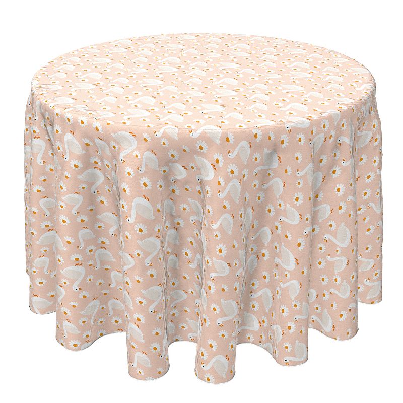 Round Tablecloth， 100% Cotton， 60 Round， Daisies and Ducks