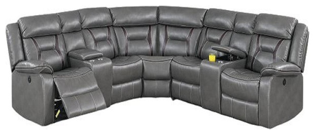 Faro Motion Sectional Sofa Featuring 2 Consoles  Gel Leatherette   Contemporary   Sectional Sofas   by Hollywood Decor  Houzz