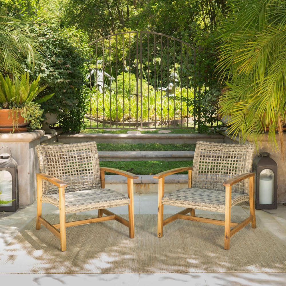 Noble House 2Piece Wood and Faux Rattan Patio Seating Set