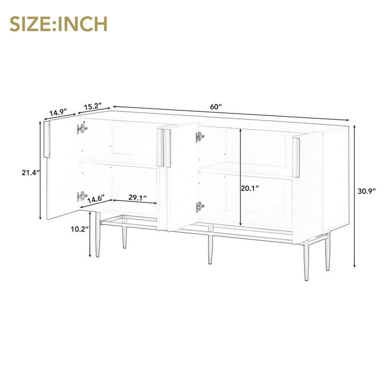 Modern Accent Cabinet with 4 Doors and Adjustable Shelves  Sideboard Buffet Storage Cabinet for Living Room  Entryway