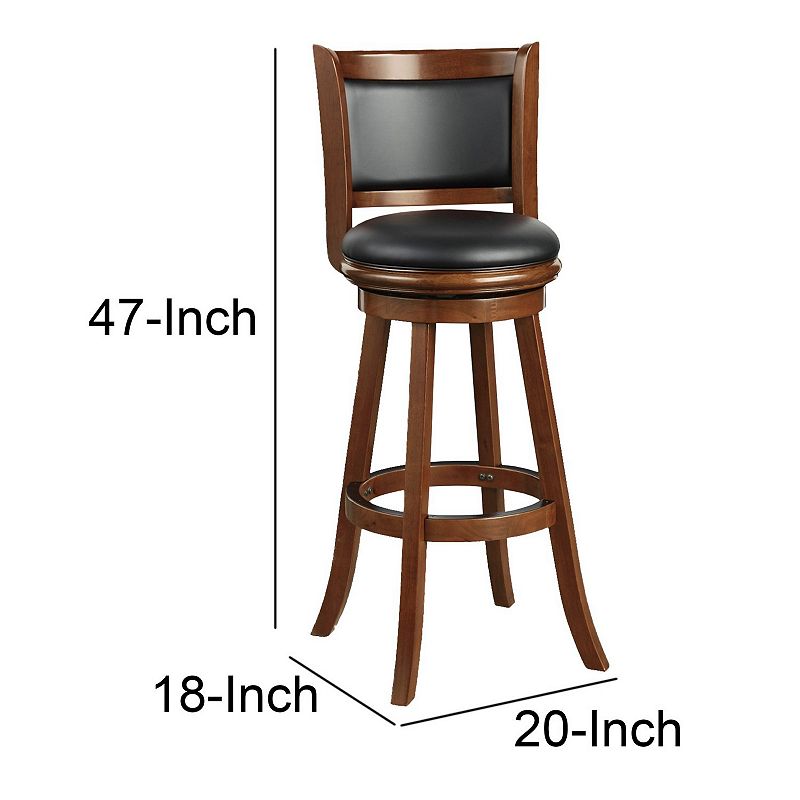 Pio 34 Inch Extra Tall Swivel Bar Stool， Wood， Faux Leather， Cherry Brown