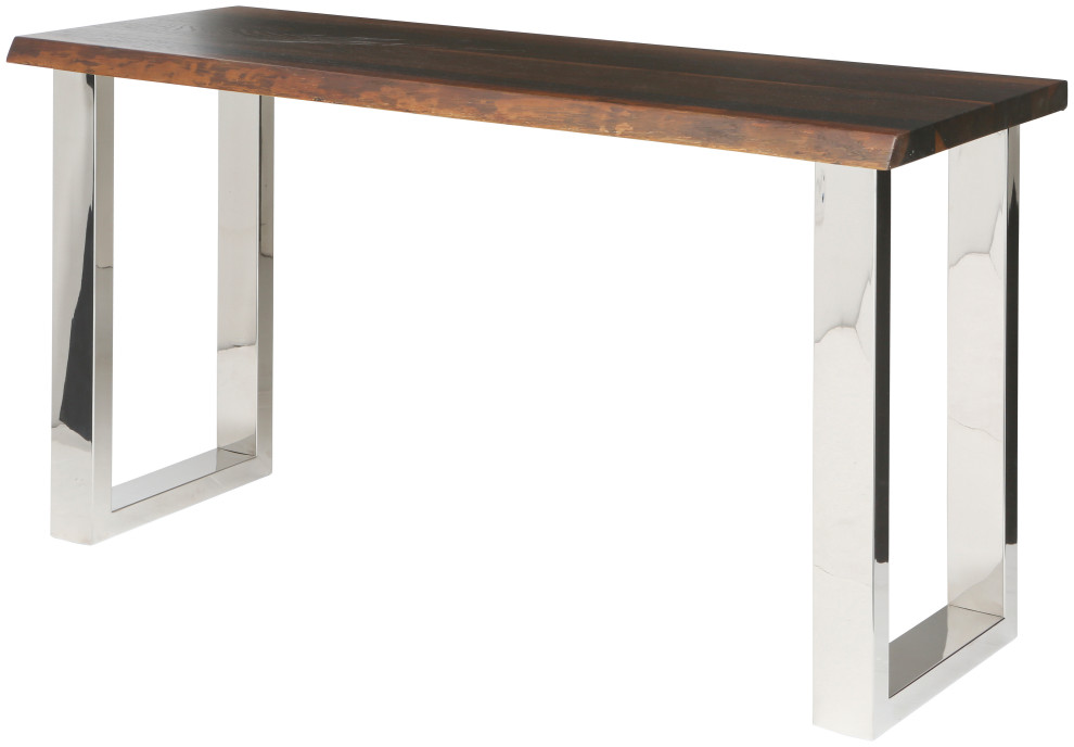 Ennio Console Table Seared Oak Top Polished Stainless   Contemporary   Console Tables   by Rustic Home Furniture Deco  Houzz