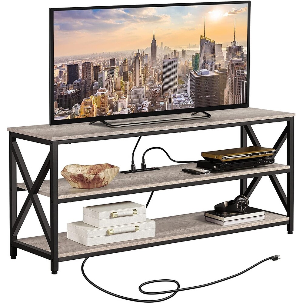 TV Stand with Power Outlets to 65 Inches  Industrial TV Console with 3 Tier Storage Shelves  Media Entertainment Center