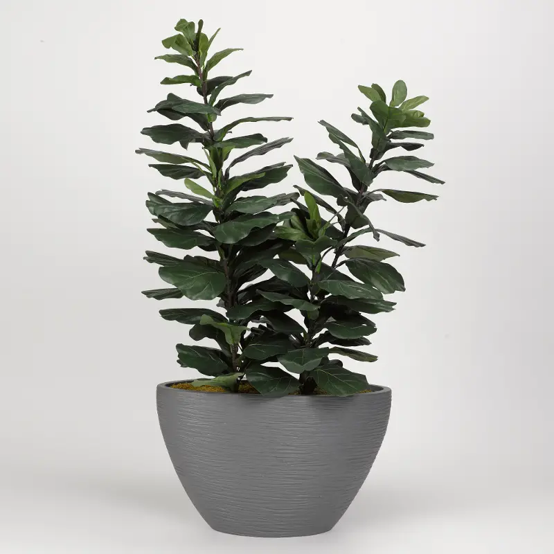 Green Faux Fiddle Leaf Fig Arrangement in Gray Planter