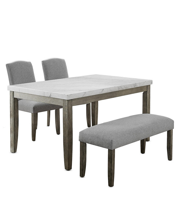 Furniture Emily Marble Dining 4-Pc Set (Rectangular Table 2 Side Chairs  and Bench)