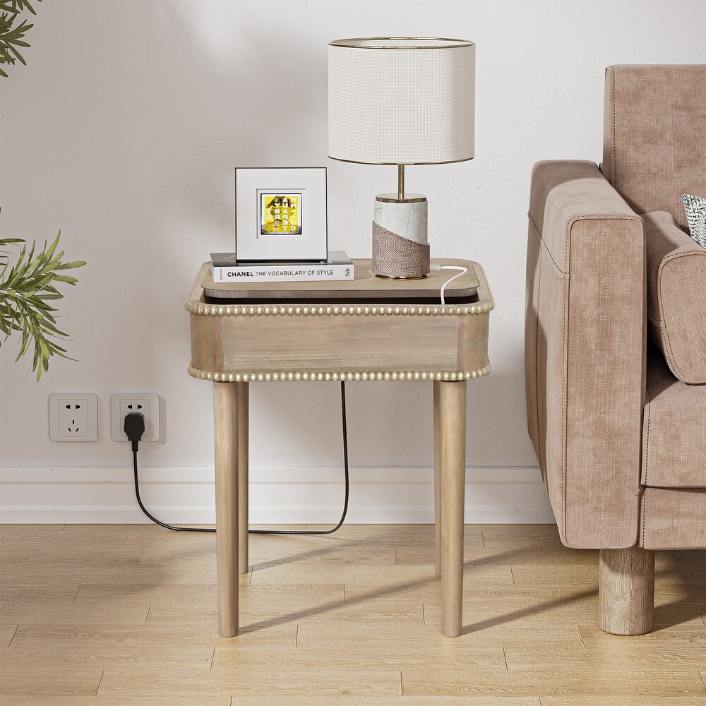 Solid Wood Side End tables for Living Room Distressed Nightstand with Cable Management Hole