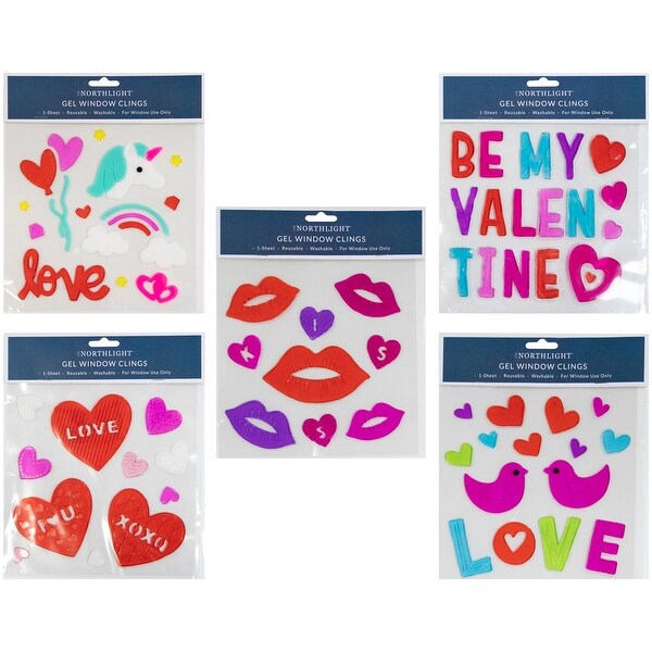 Set of 5 Double Sided Valentine's Day Gel Window Clings