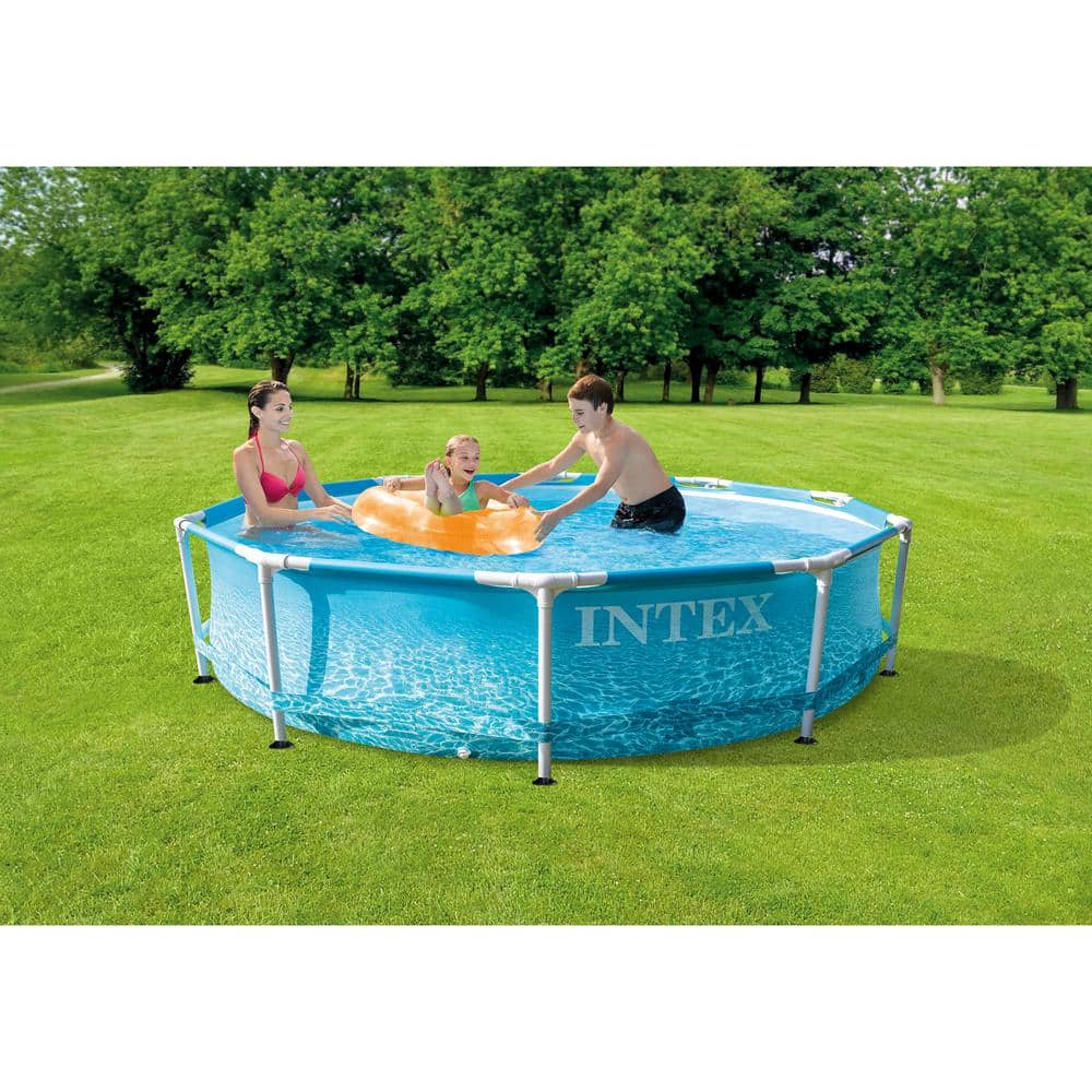 Intex 10 ft. x 30 in. Steel Metal Frame Beachside Swimming Pool with Filter Pump 28207EH