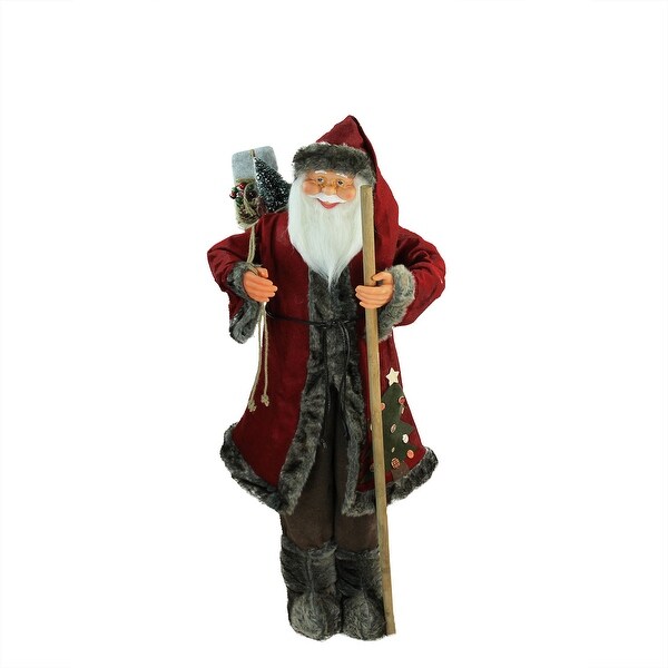 48 Red Brown Santa Claus with Walking Stick Christmas Figure