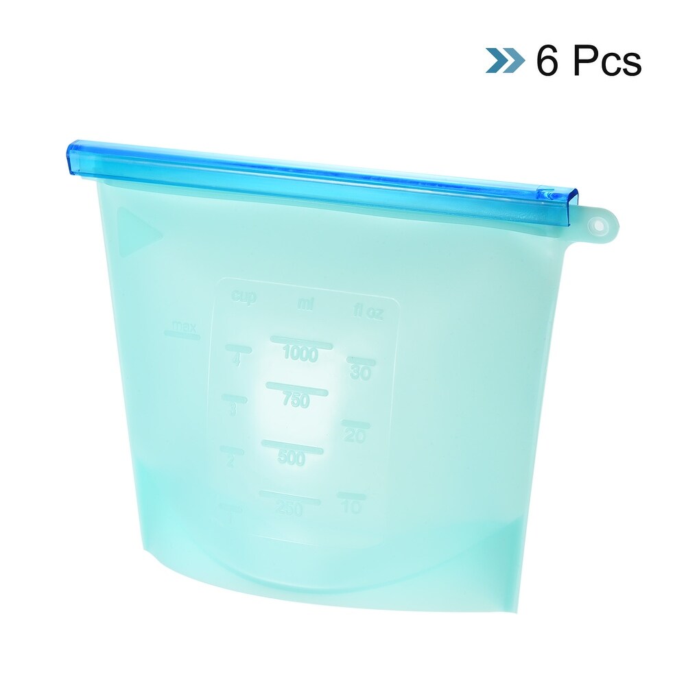 Silicone Food Bag Preservation Bag Freezer Container Food Storage Bag Blue 6Pcs   Blue