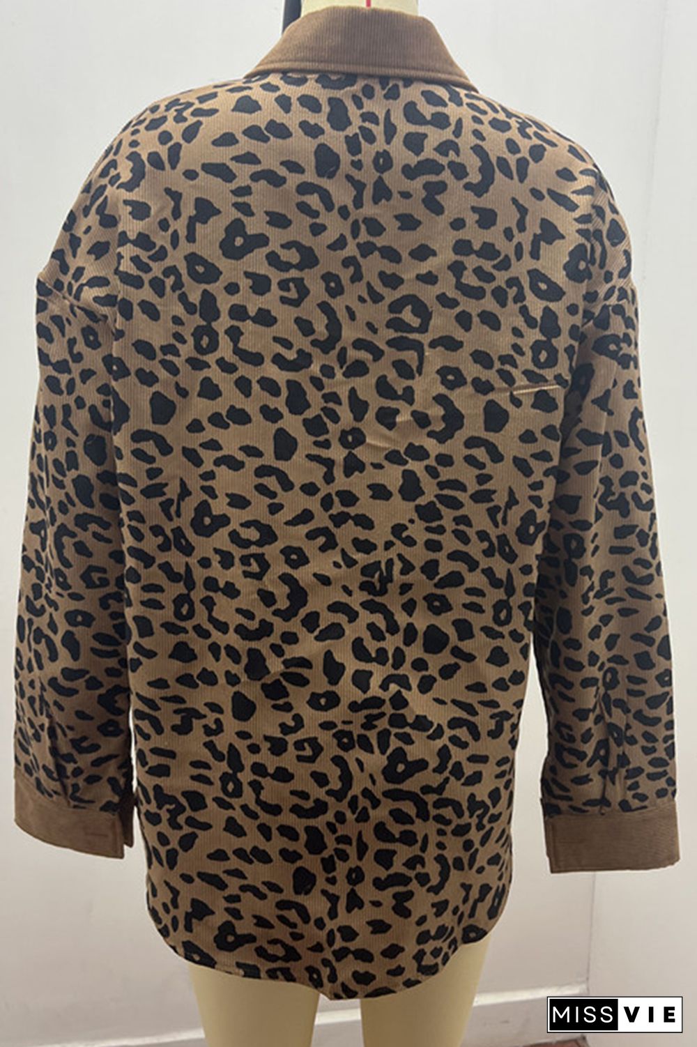 Leopard Print Corduroy Pockets Open Buttoned Jacket