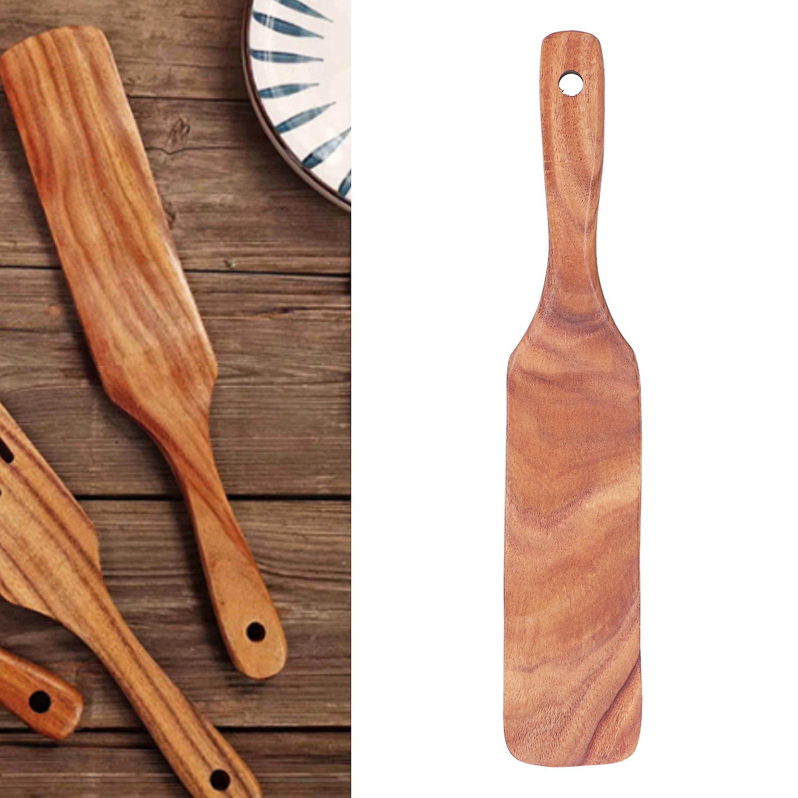 Wooden Cooking Spatula Teak Spurtle Non-stick Pizza Spatula Kitchen Utensils Cooking Stirring Mixing Serving[29*5.5 Cm]