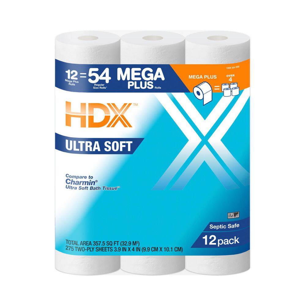 HDX Ultra-Soft Toilet Paper (275-Sheets Per Roll 12-Rolls Per Pack) 38122