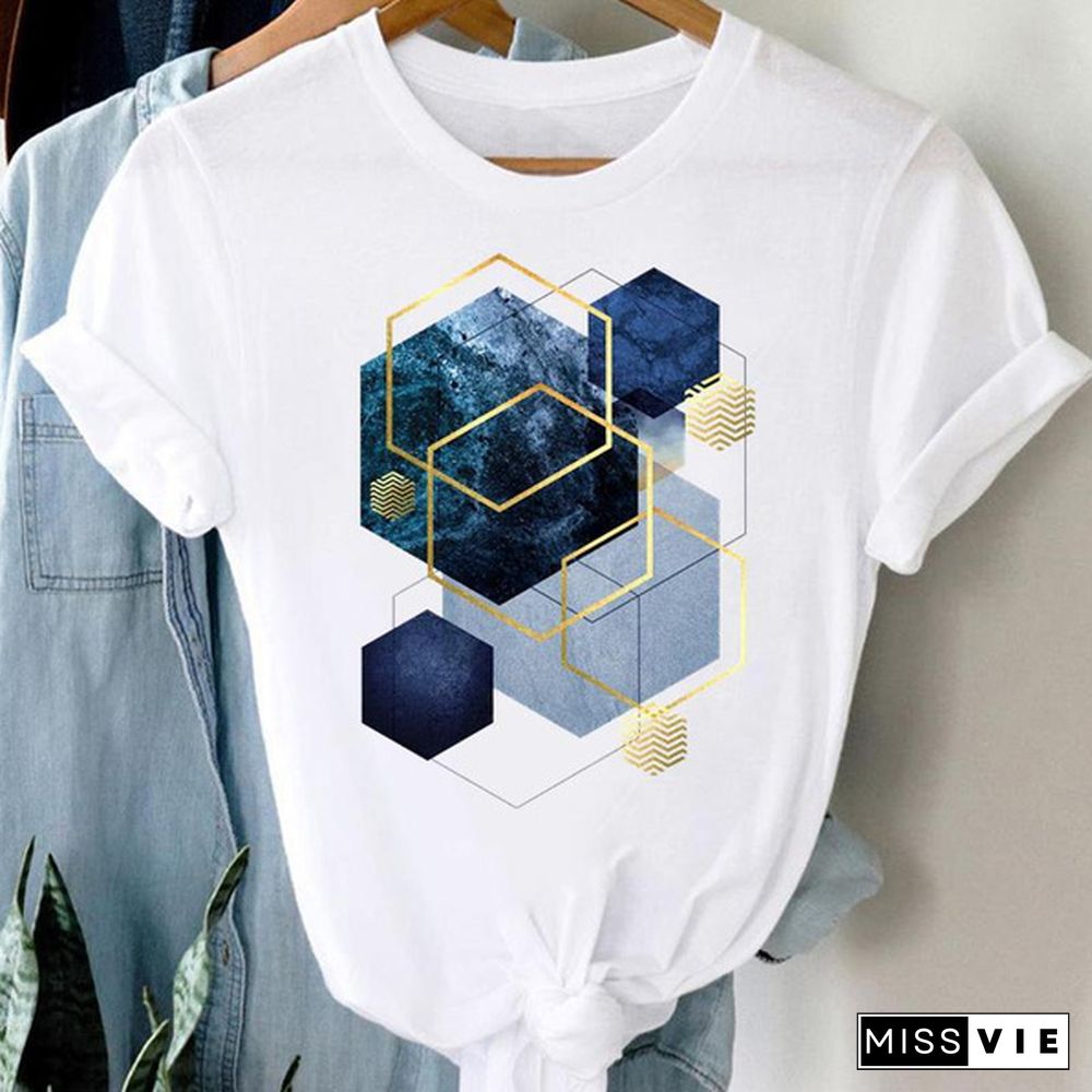 tee top tshirt fashion clothes women summer print lady female watercolor geometric spring 90s clothing short sleeve T casual cartoon graphic t-shirt