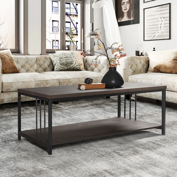 Homy Casa Industrial Dark Brown Coffee Table