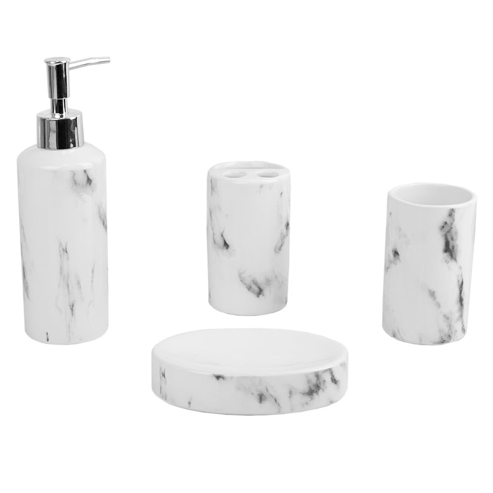 Home Basics 4 Piece Ceramic Bath Accessories Sets， White