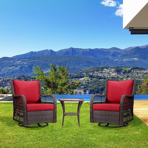 Outdoor Rotatable Wicker Glider Swivel Club Chairs with Cushions for Patio