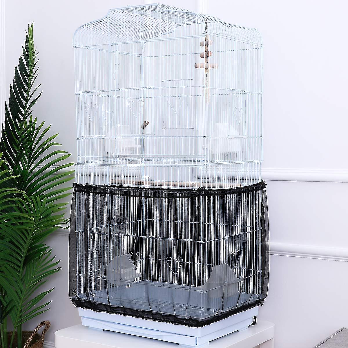 Bird Cage Cover Seed Catcher Birdcage Nylon Mesh Net Cover Skirt Guard (black)