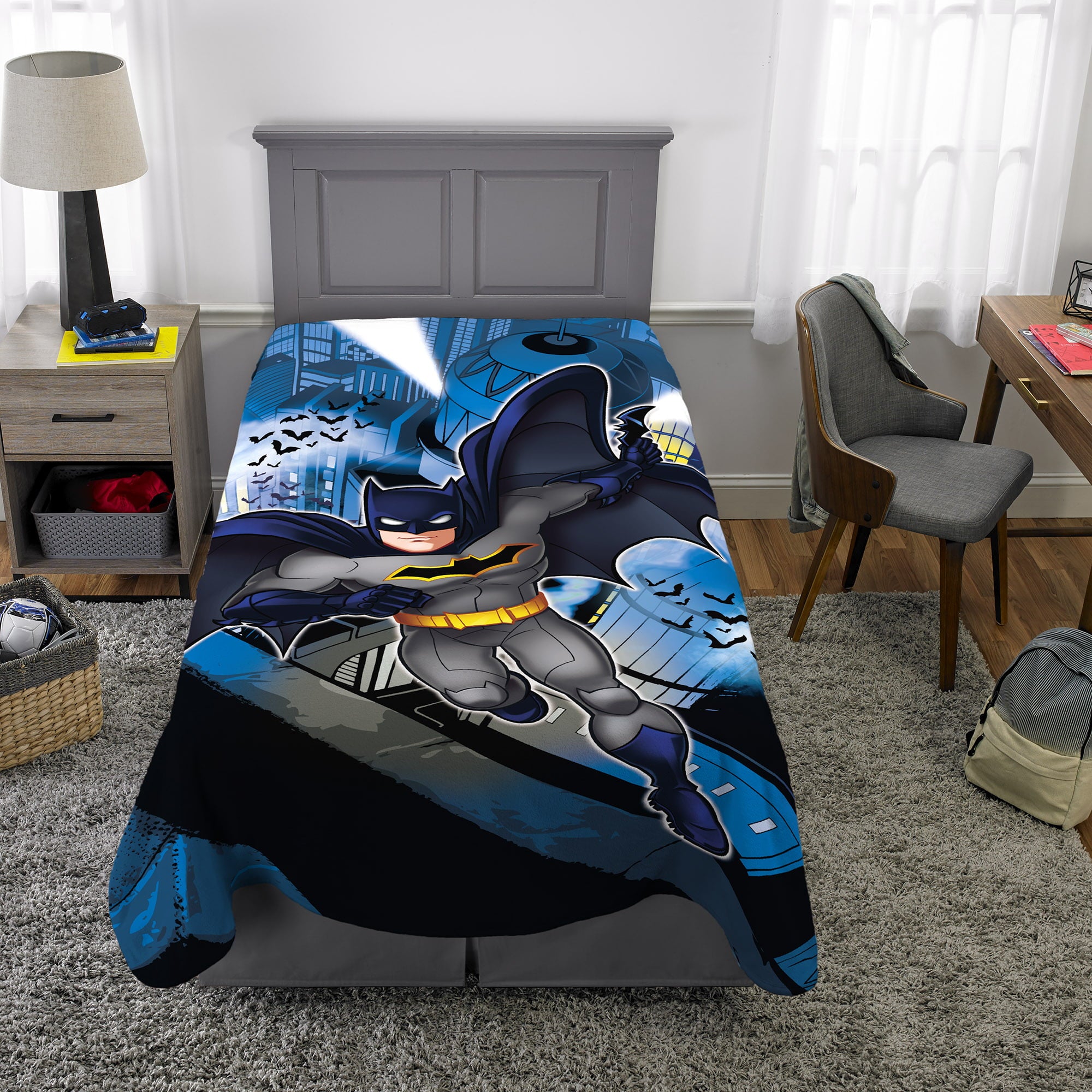 Batman Kids Plush Twin/Full Blanket， 62 x 90， Blue， Warner Bros