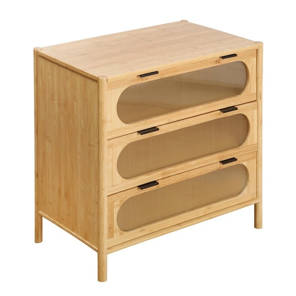 Bamboo Mid-Century Modern Cabinet Side Table with 3 Drawers