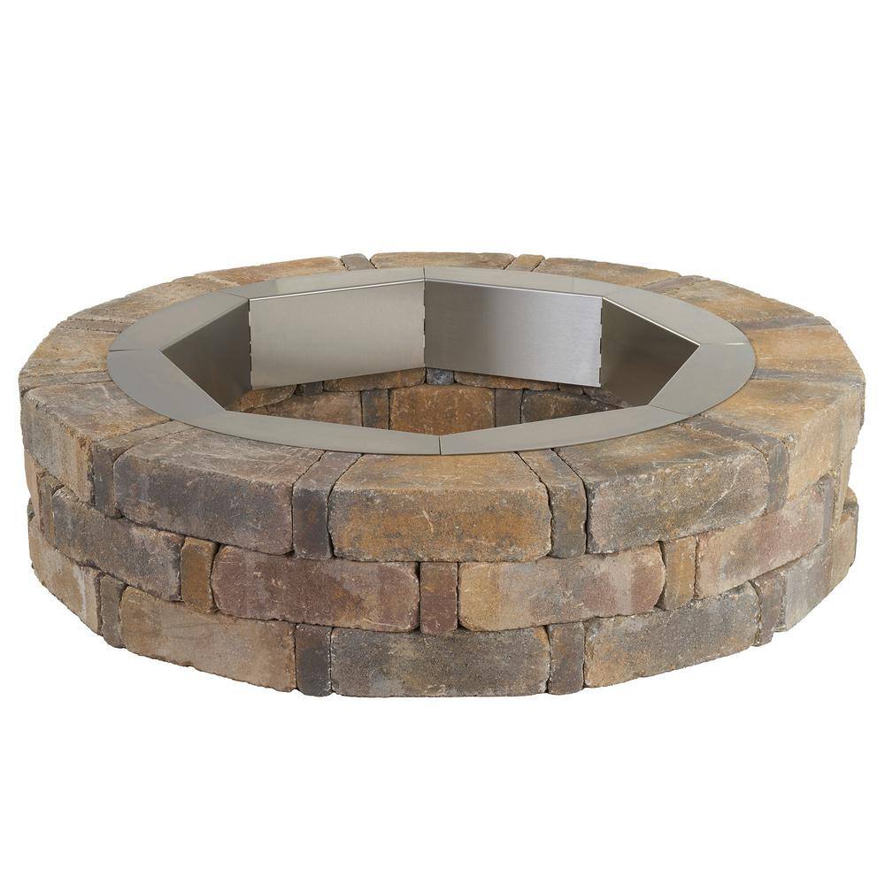 Pavestone RumbleStone 46 in. x 10.5 in. Round Concrete Fire Pit Kit No. 1 in Sierra Blend with Round Steel Insert RSK55777