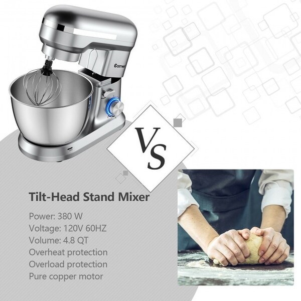 4.8 Qt 8-speed Electric Food Mixer with Dough Hook Beater - 13.5