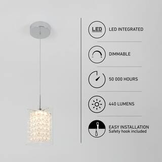 Artika Crystal Cube 5.5-Watt Integrated LED Chrome Modern Hanging Mini Pendant Light Fixture for Kitchen Island or Living Room PDT-1CC