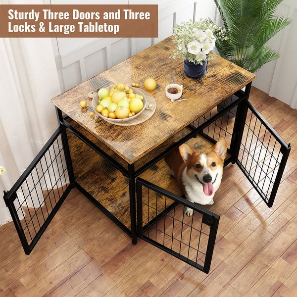 Furniture Style Dog Crate End Table， Pet Kennels Three Doors Dog House Indoor Use for Small Dogs