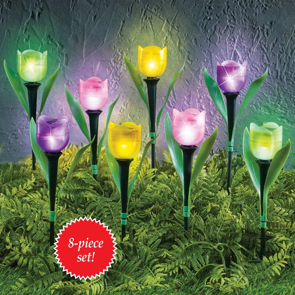 SkyMall Solar Tulip Lights - Set of 8 Colorful LED Garden Stakes