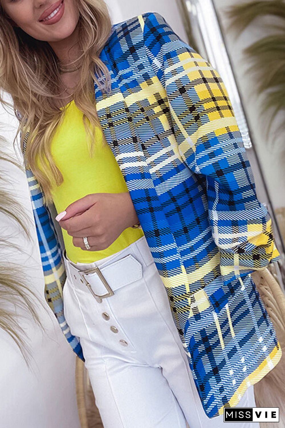 Multicolor Plaid Open Button Blazer Jackets