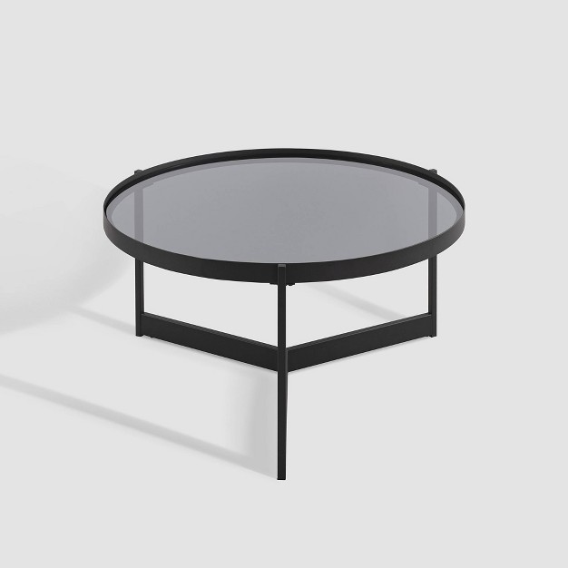 Modern Minimalist Tray Top Round Glass Coffee Table Black Saracina Home