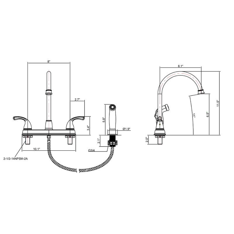 Ultra Faucets UF21340 Chrome 2-Handle Kitchen Faucet With Side-Spray