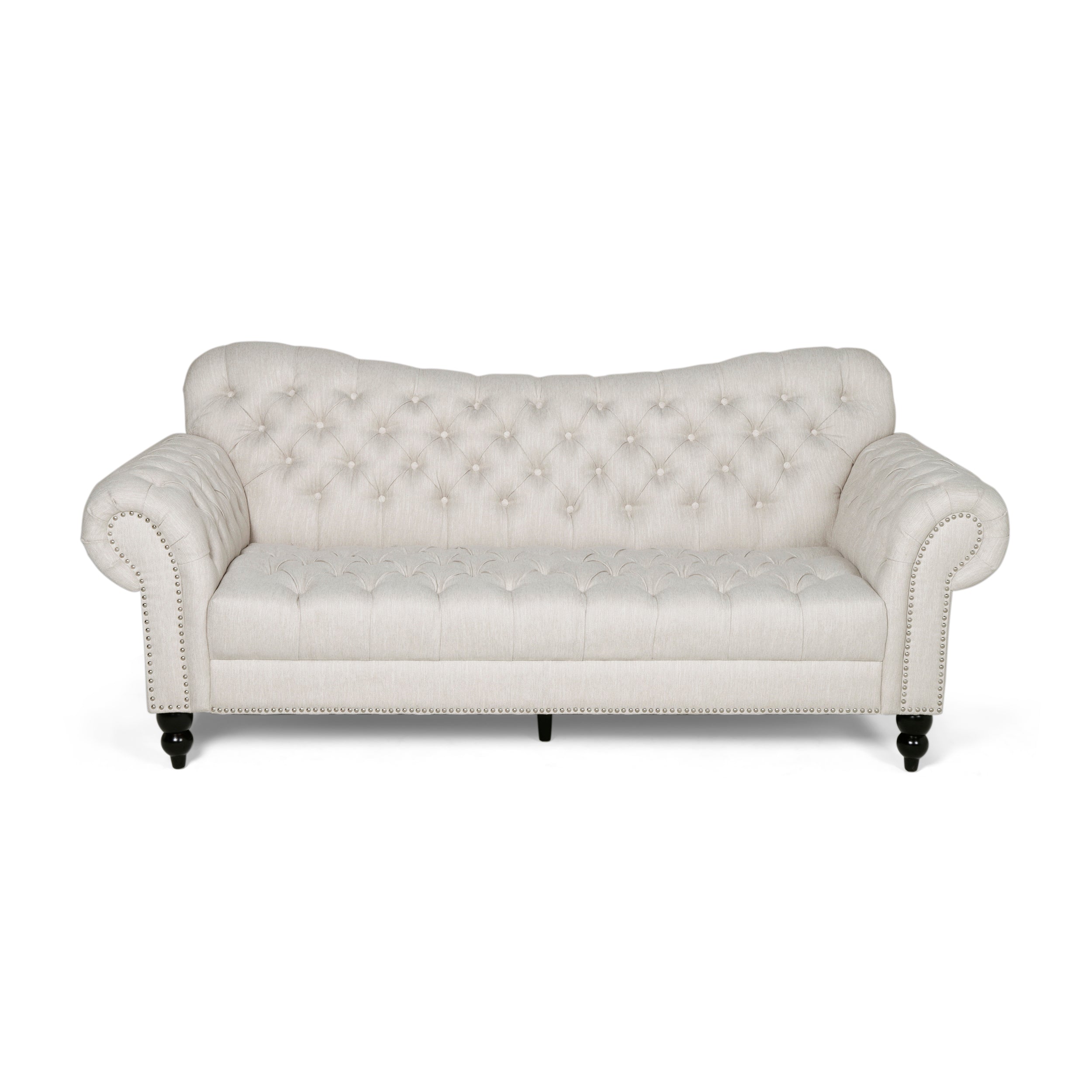 Emeric Chesterfield Button Tufted Fabric 3 Seater Sofa