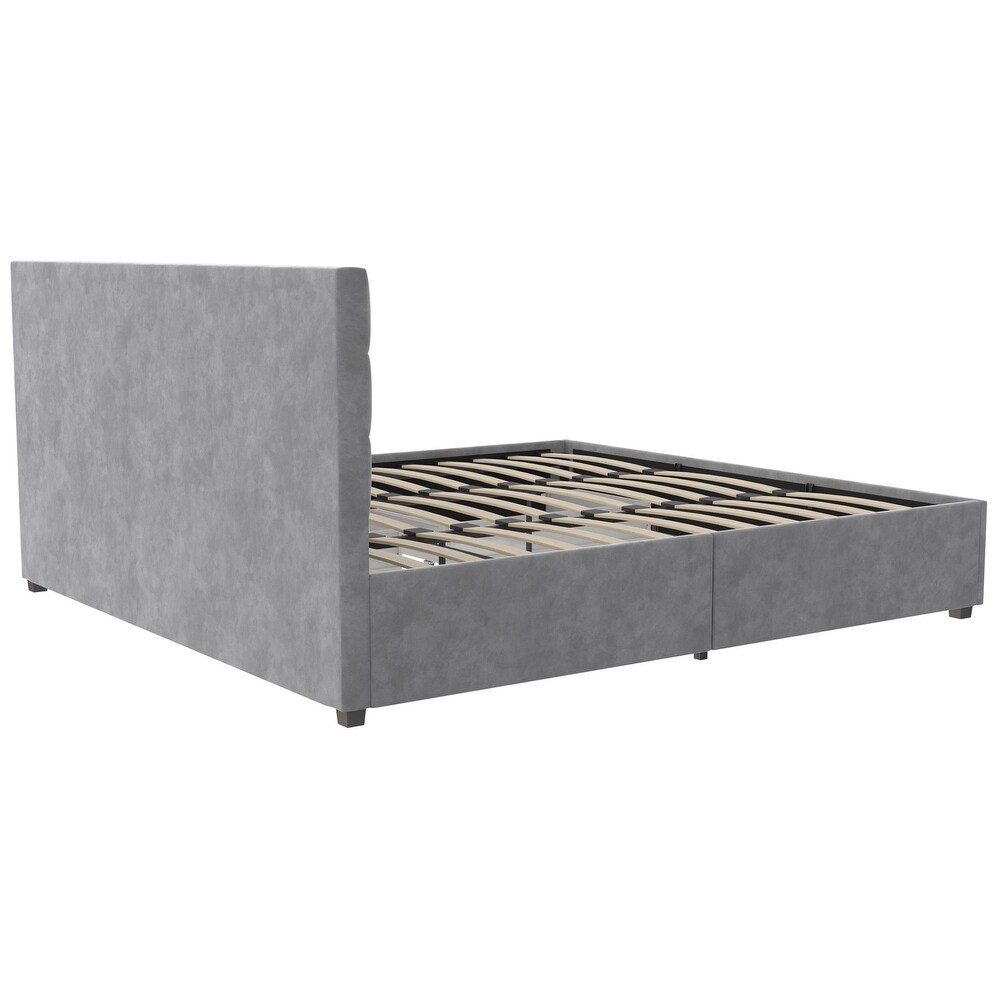 CosmoLiving Serena Upholstered Bed with Drawers  Bedroom Storage  Full  Light Gray Velvet