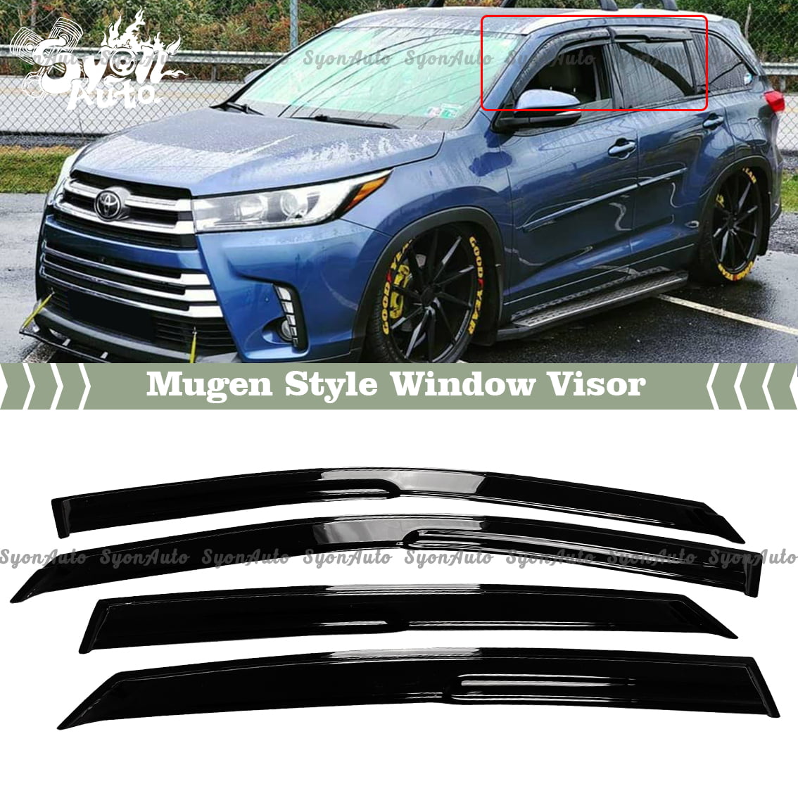 Fits 2014-2019 Toyota Highlander JDM 3D Mugen Style Window Visor Rain Guard Vent