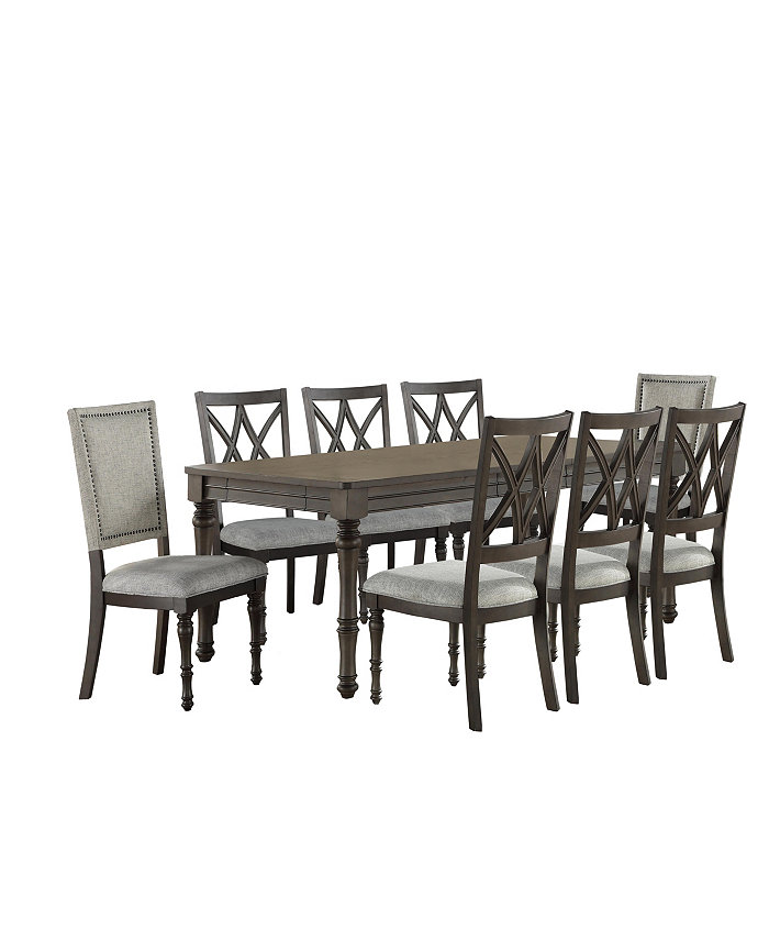 Furniture Linett 9-Pc Dining Set (Rectangular Table + 6 Side chairs + 2 Upholstered Chairs)