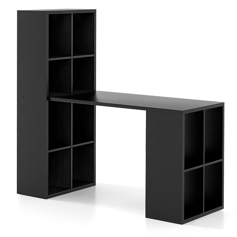 Modern Computer Desk With 12 Cubes Bookshelf-Black