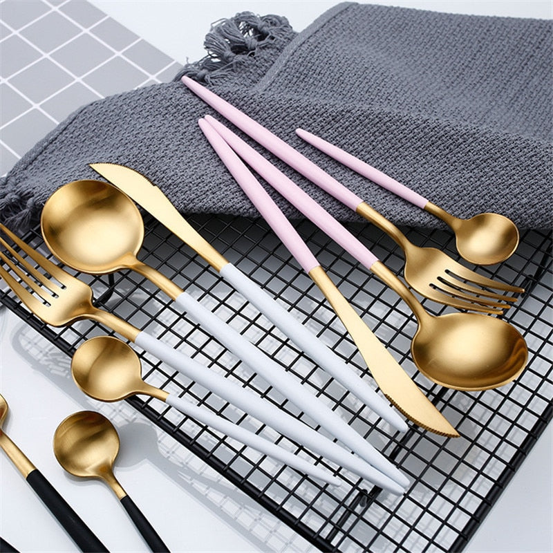 Rose Gold Tableware Set Stainless Steel Cutlery Set Western Food Tableware Luxury Fork Teaspoon Knife Cutlery Set fork spoon