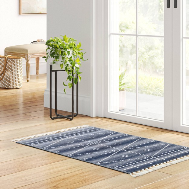 Washable Woven Tapestry Accent Rug With Fringe Indigo