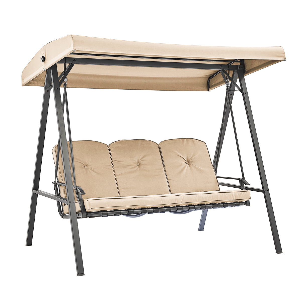 Barton Outdoor Patio 3 Seater Adjustable Canopy Bench Swing Chair with Cushion Seating, Beige